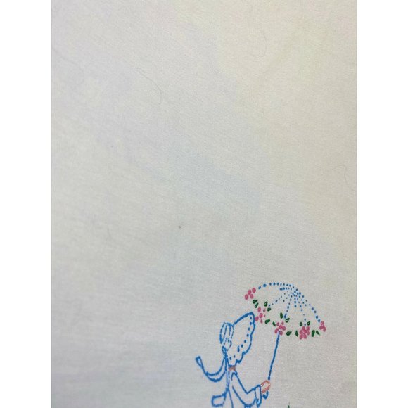 Vintage Handmade Pillowcase 1 Cloth Fabric Painted Lady Umbrella Pink Blue - Picture 5 of 6